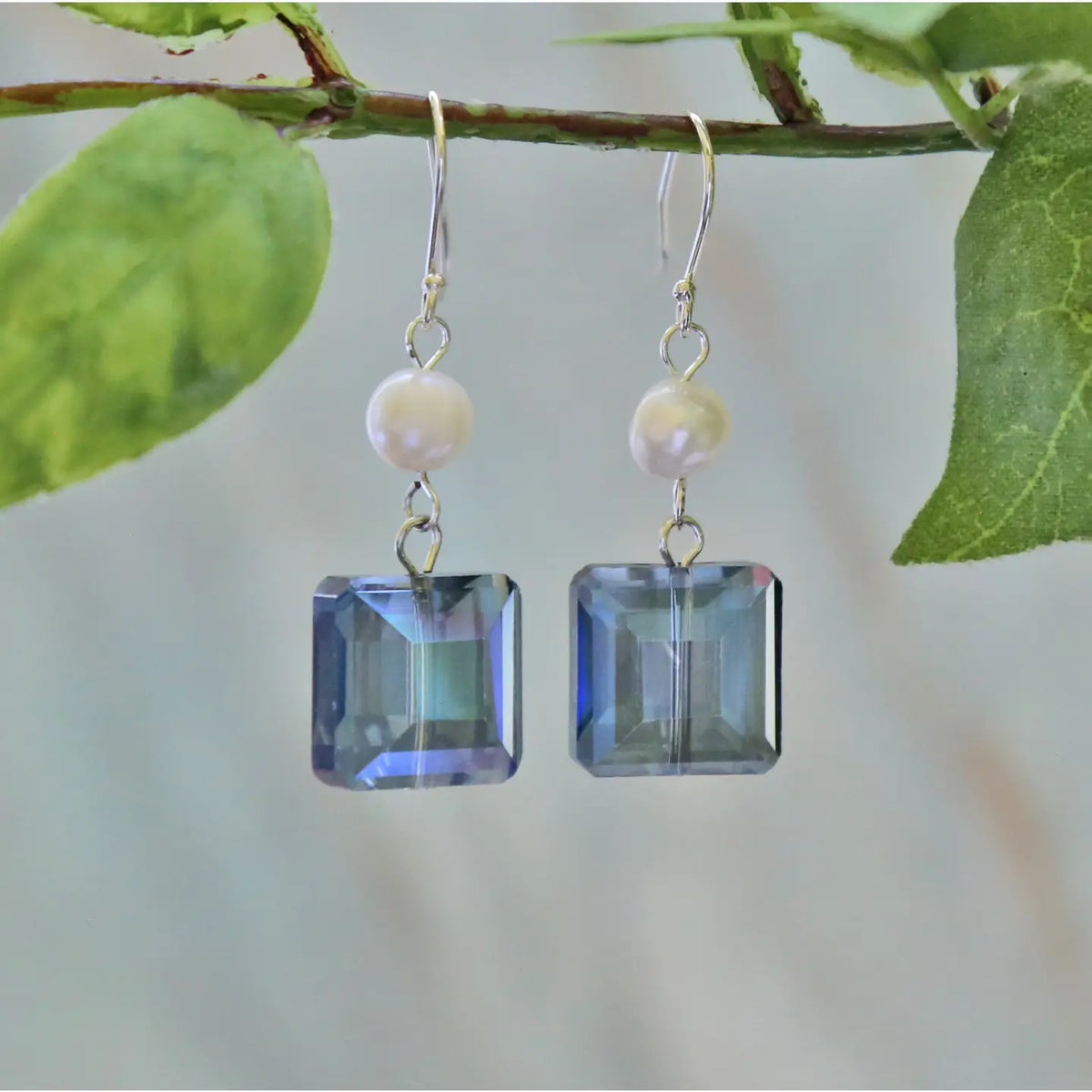 Purple Crystal Square Earrings