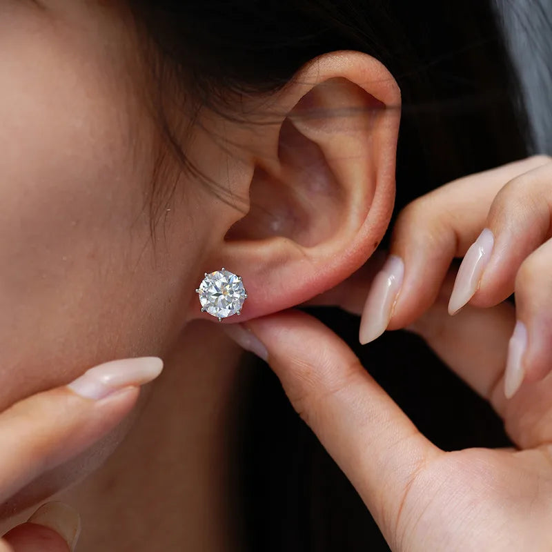 S925 Moissanite Clover Stud Earrings, Sterling Silver Elegant Silver Moissanites (S925) Stud Earrings main image 2