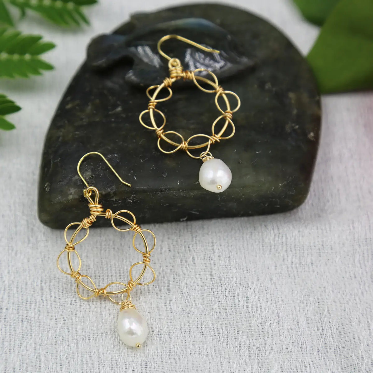 Wired Hoop Pearl Drop Earrings