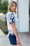 Charlie B Sky Printed Linen Top with Front Twist Knot