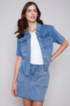 Charlie B Chambray Cargo Button Down Shacket Top