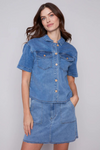 Charlie B Chambray Cargo Button Down Shacket Top