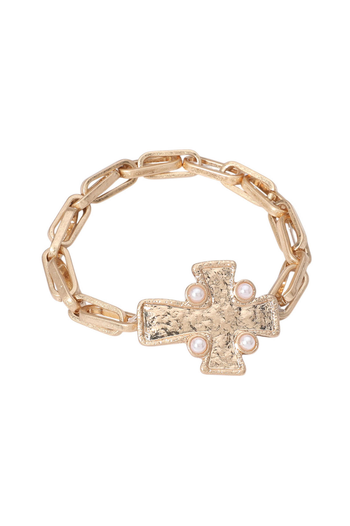 Pearl Pointed Cross Stretch Bracelet in Gold