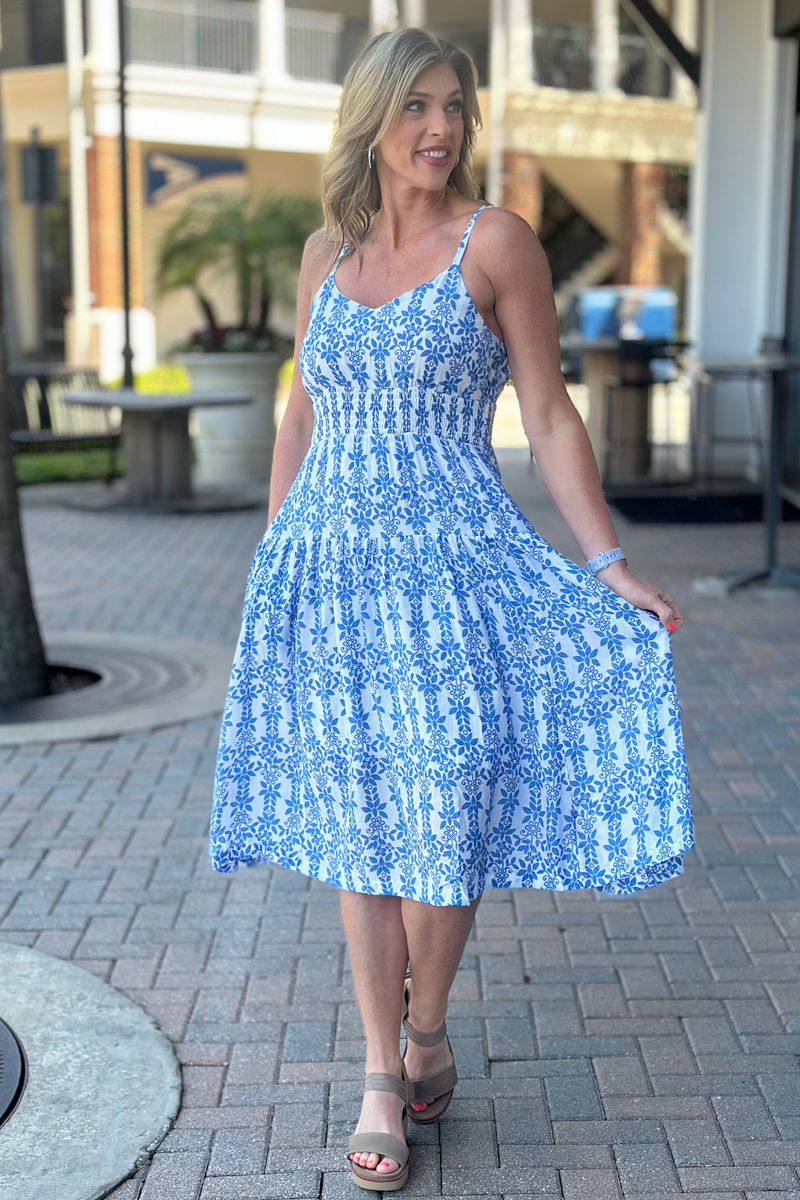 Haley Printed Smocked Waist Dress