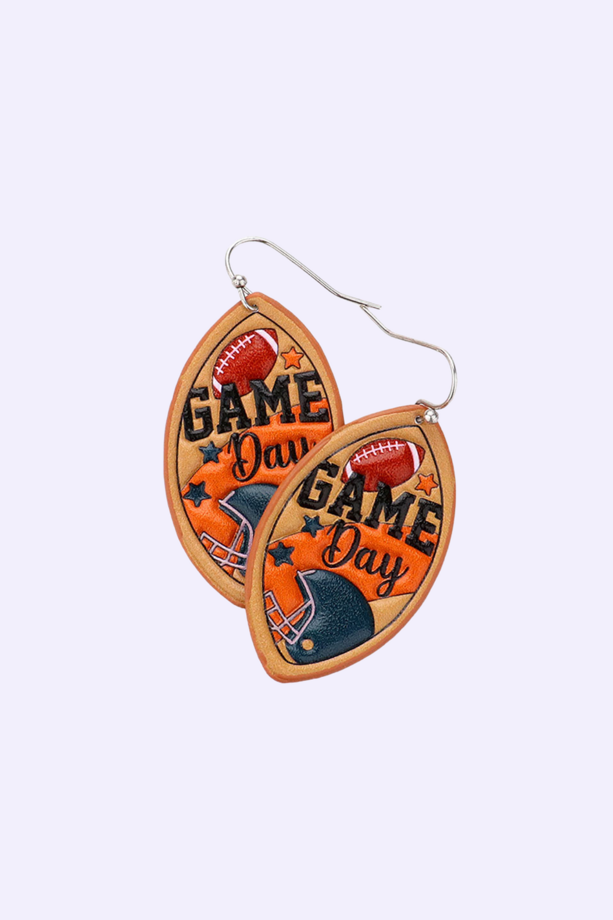 Game Day Faux Leather Embossed Football Dangle Earrings