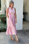 Liverpool Lavender Striped Sleeveless Tiered Maxi Dress