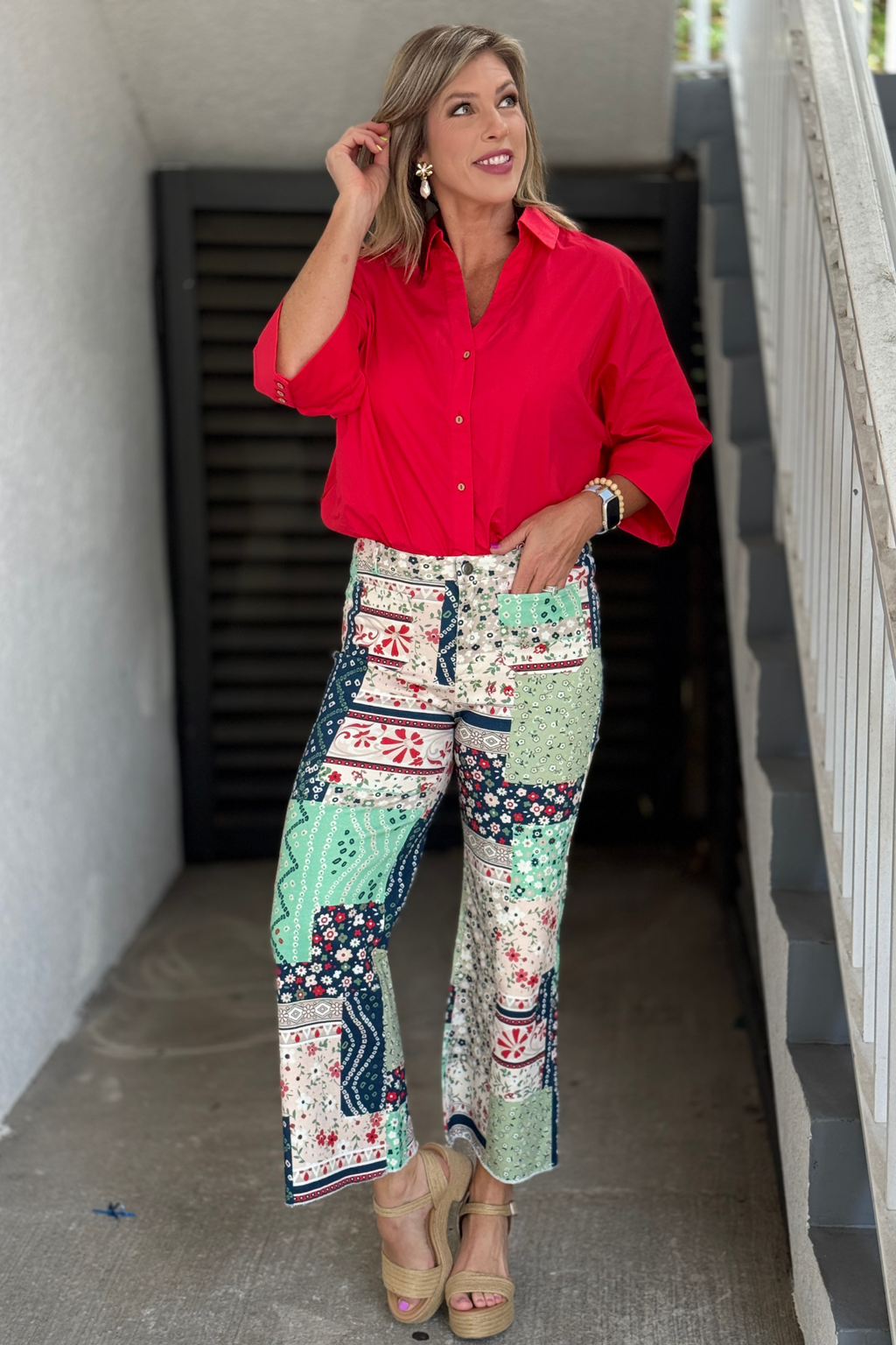 Heirloom Garden Cropped Flare Pants | Floral Patchwork Boutique