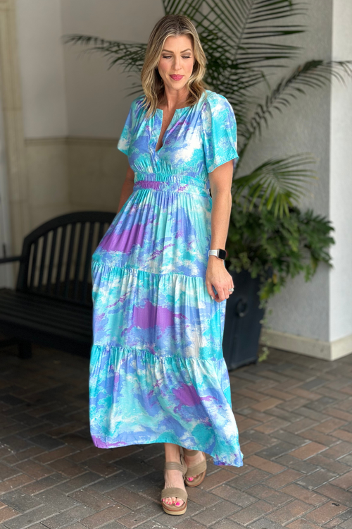 Kylie Watercolor Tiered Maxi Dress