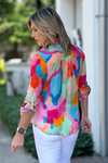 APNY Vibrant Abstract Print Button Up Top