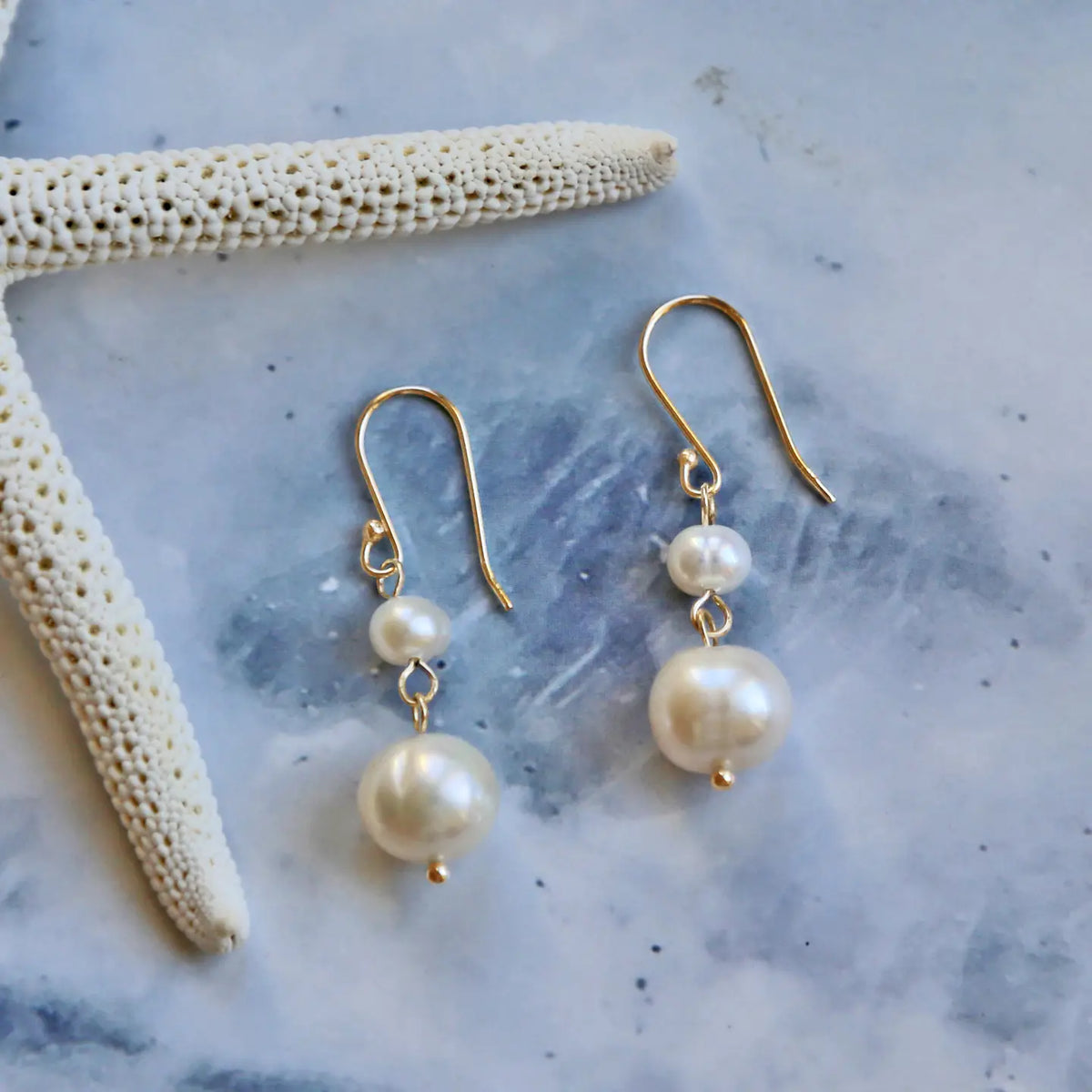 Dual Pearl Drop Earrings