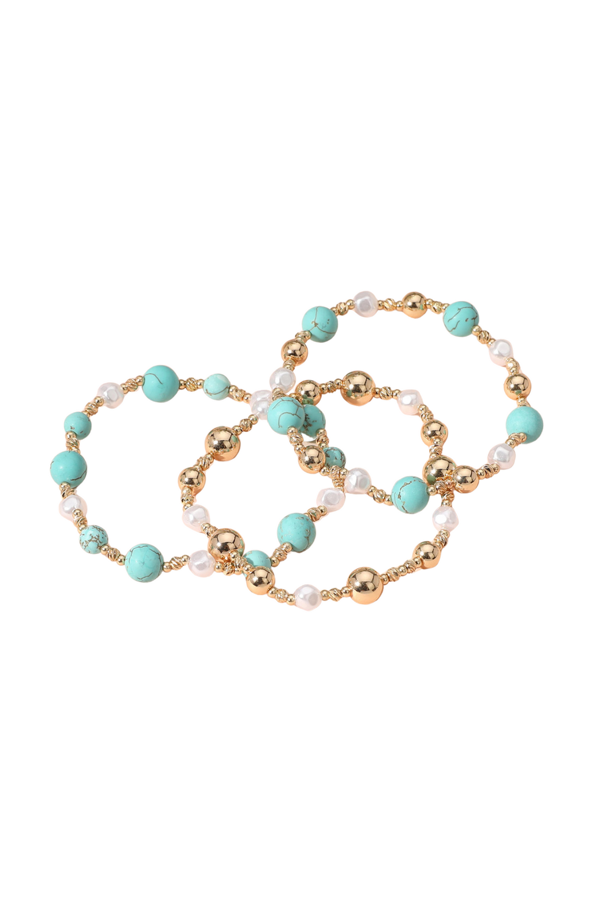 Desert Bloom Stone & Pearl Bracelet Set in Turquoise