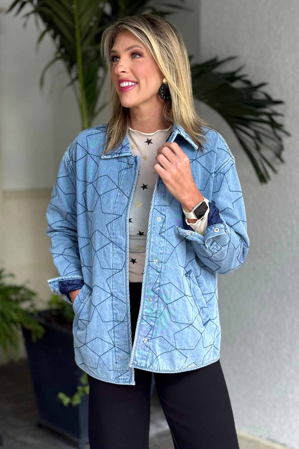 Order Charlie B Starstruck Quilted Denim Jacket Online | The Pink