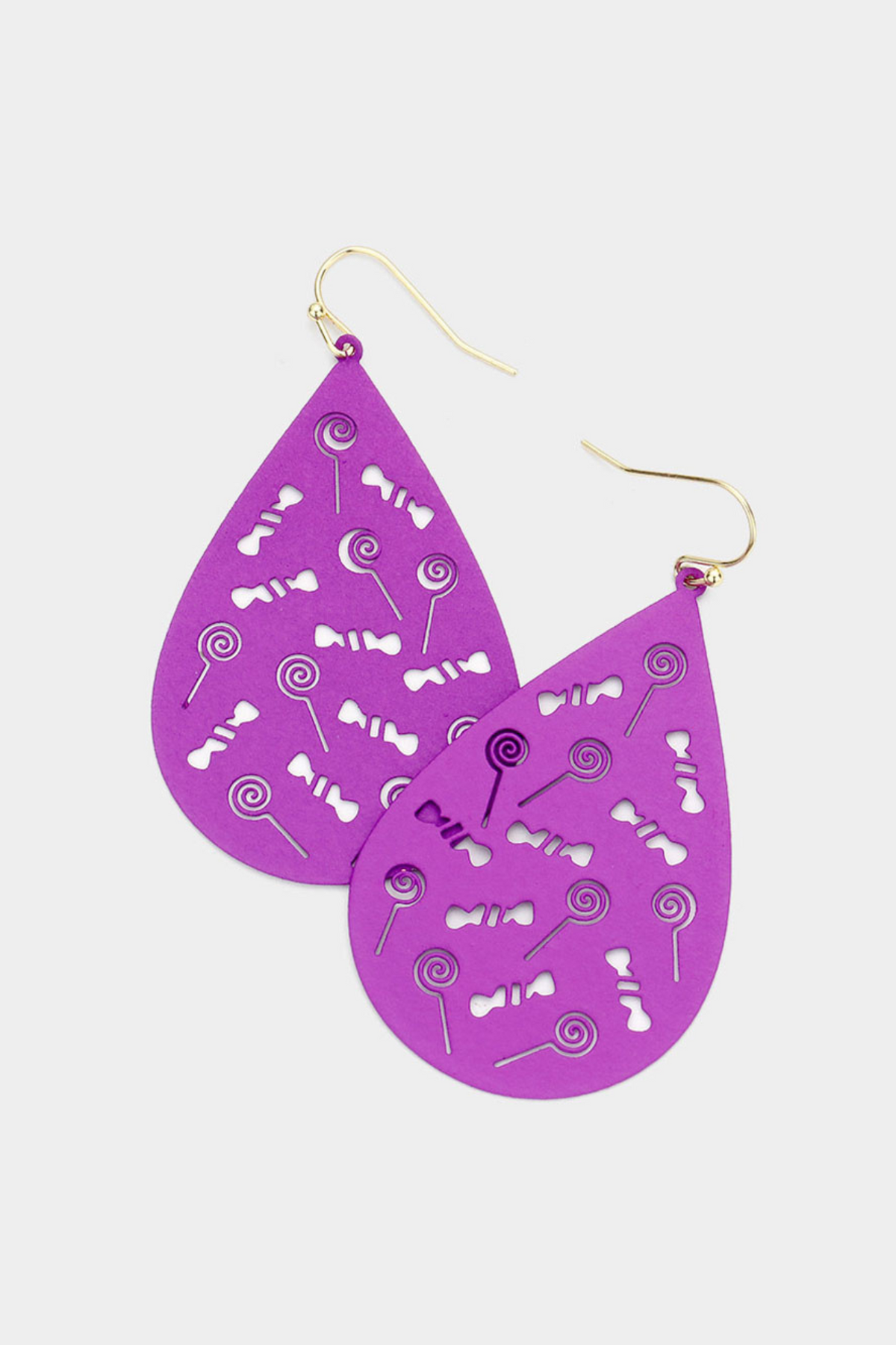 Cut Out Lollipop Candy Teardrop Dangle Earrings-Purple