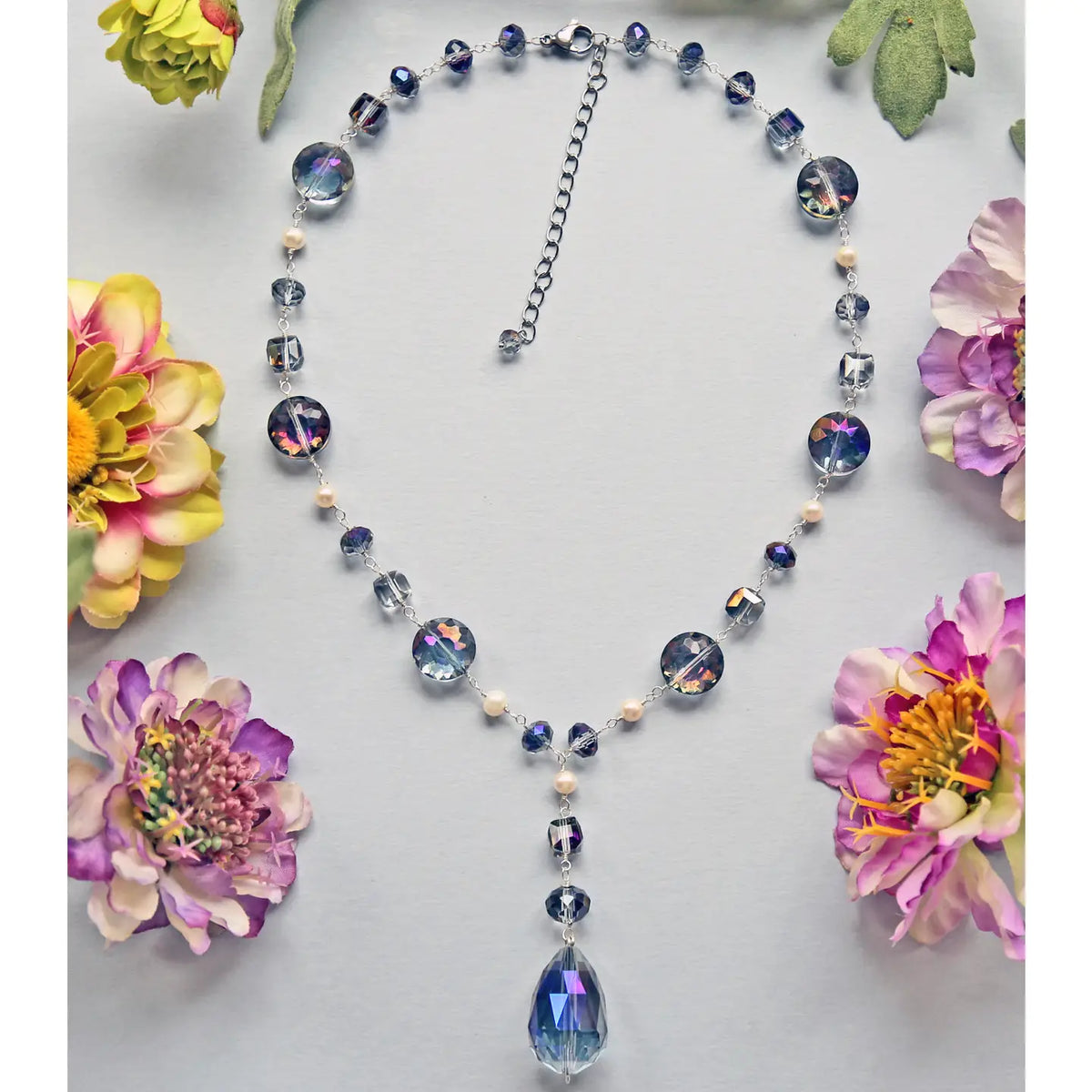 Pearl and Crystal Tear Drop Necklace