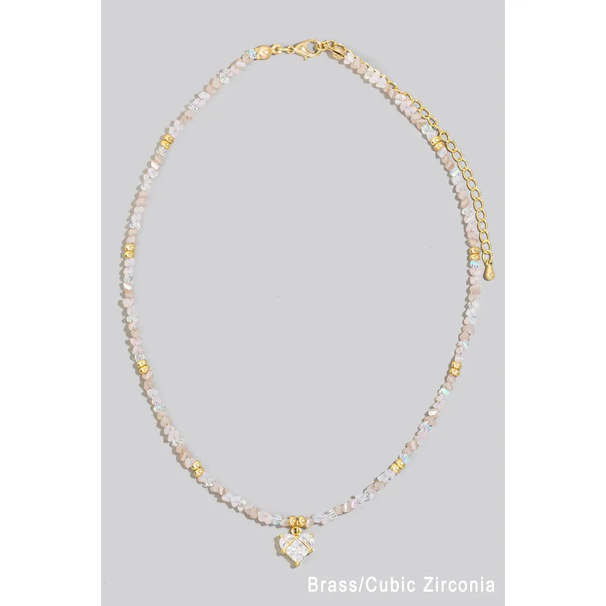 CZ Heart Pendant Glass Beaded Necklace – Women's Clothing