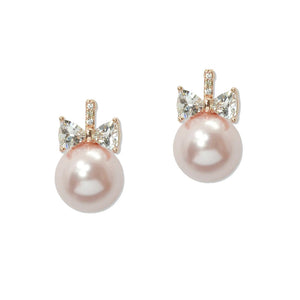 Cubic Zirconia Bow Accent Pearl Stud Earring