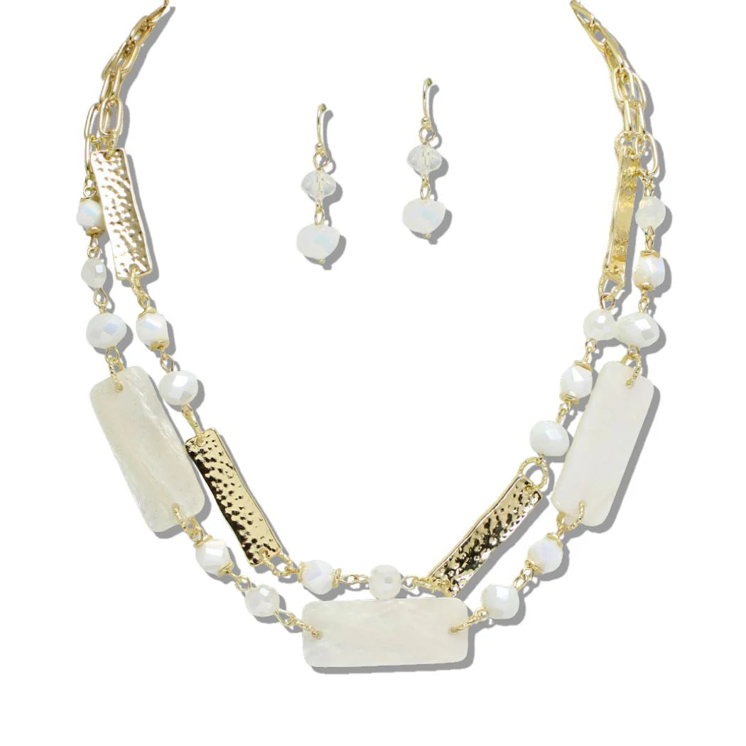 The Ivory Edge Hammered Double Layer Necklace Set