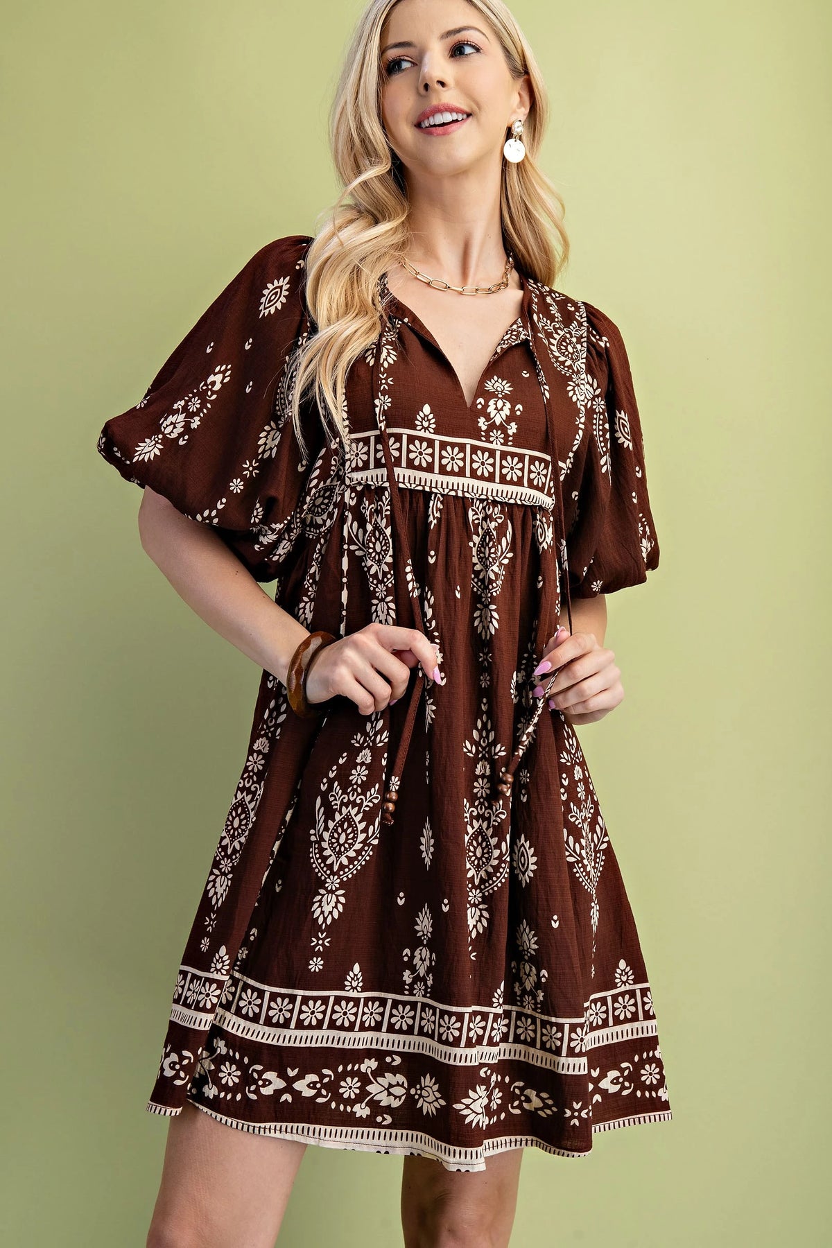 PRE-ORDER Rustic Charm Printed Babydoll Dress