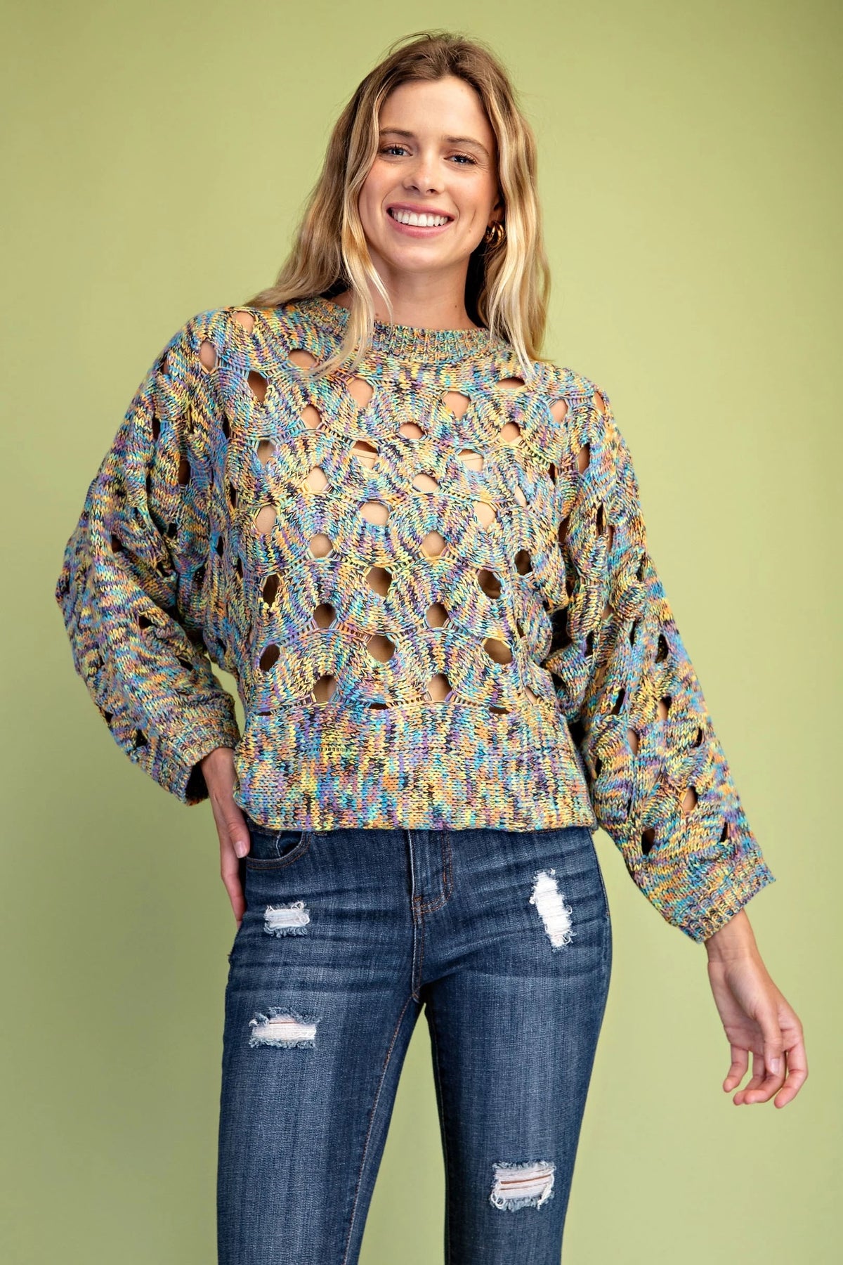 Color Pop Open Knit Dolman Sweater – Multi
