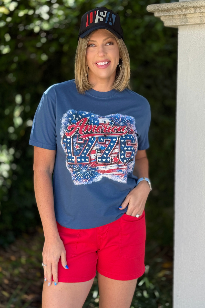 comfort colors america shirt with fireworks graphic