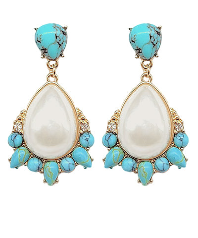 Pearl Teardrop & Turquoise Statement Earrings