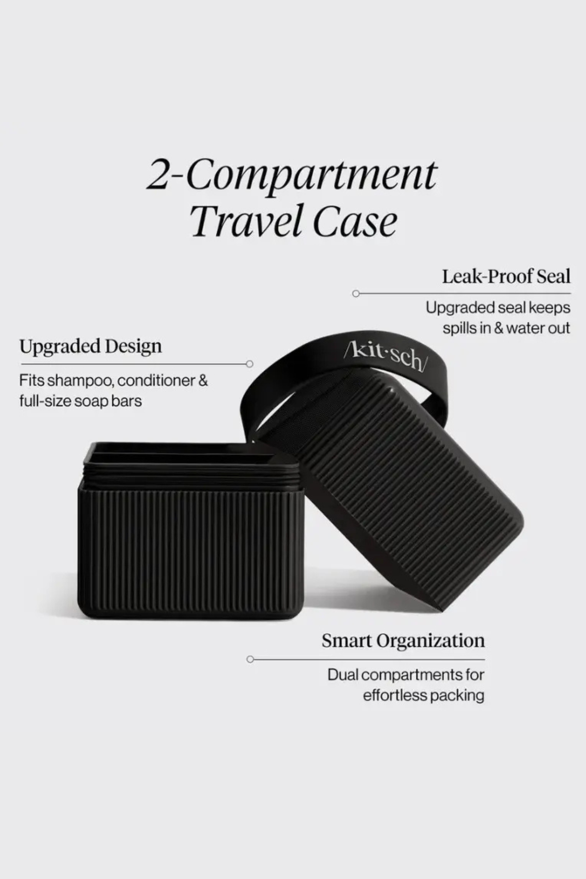 Black Kitsch dual-compartment travel case with open lid