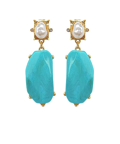 Pearl & Turquoise Stone Dangle Earrings