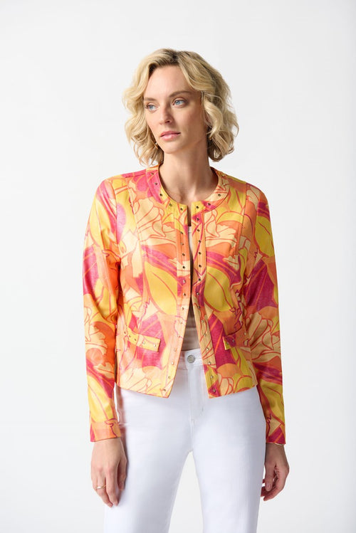 Joseph Ribkoff Foiled Suede Floral Print Fitted Jacket