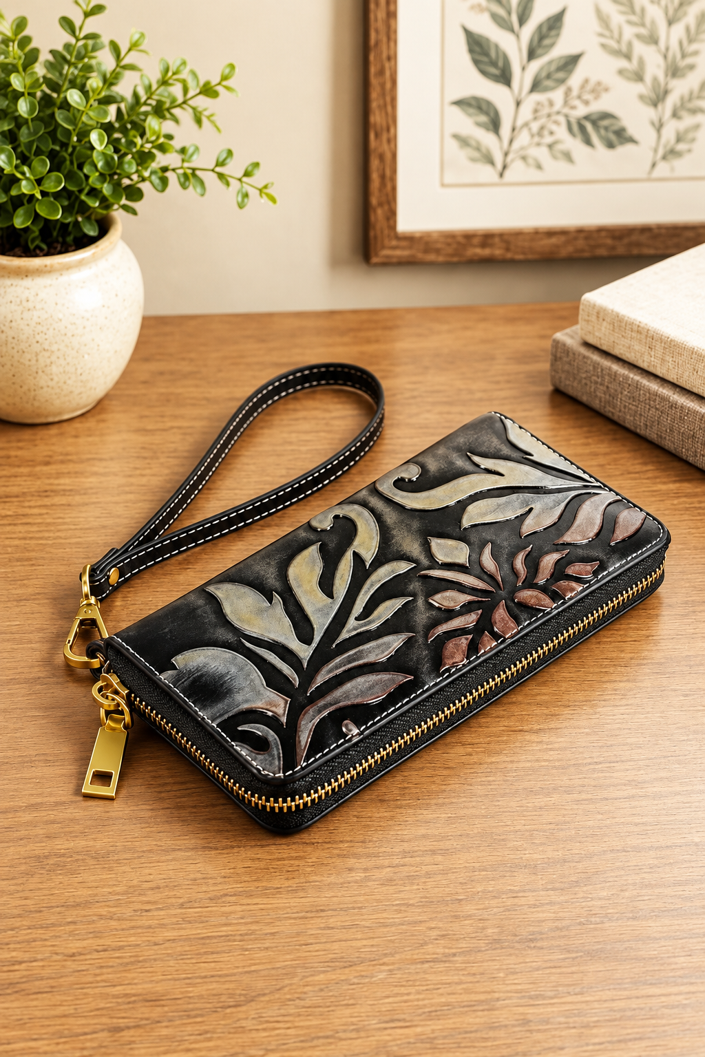 Odessa Tooled Leather Wristlet Wallet