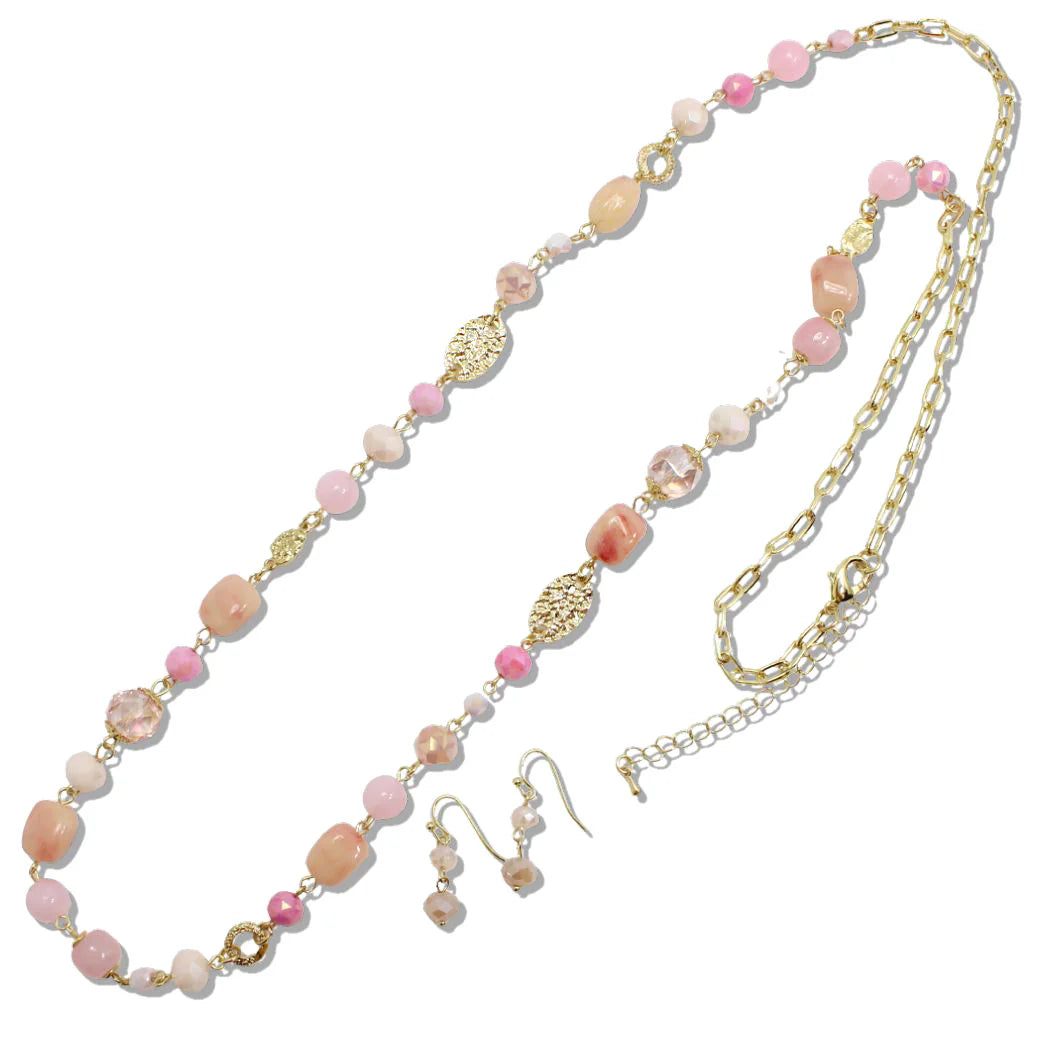 NATURAL STONE AND BEADED LONG NECKLACE