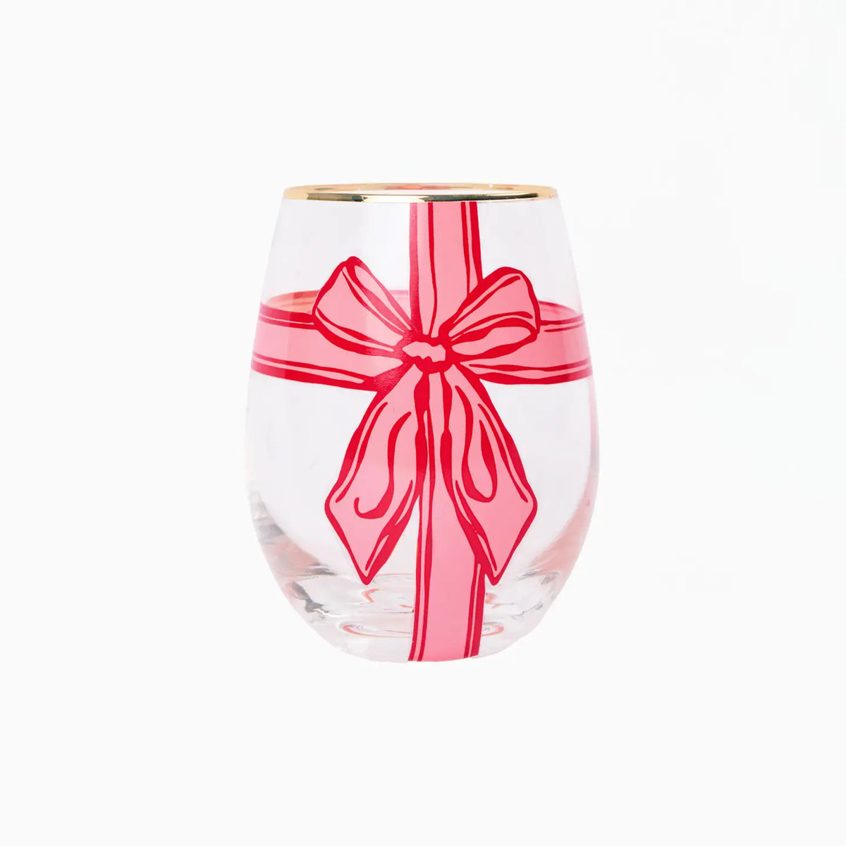 Mary Square Peppermint Present Christmas wine glass with pink bow