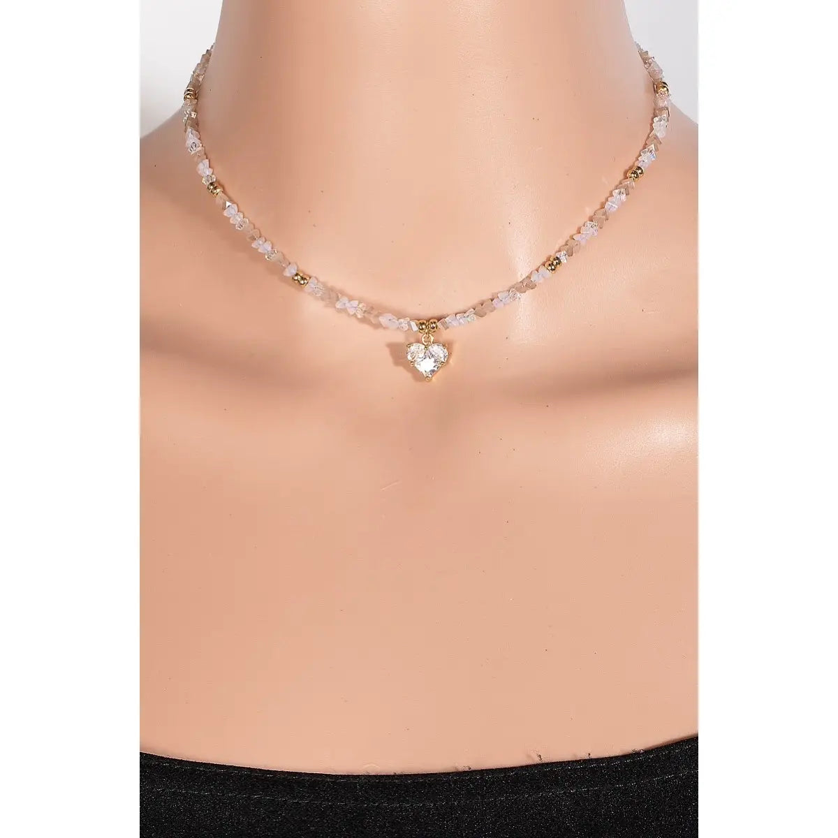 CZ Heart Pendant Glass Beaded Necklace