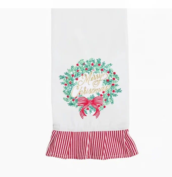 Mary Square Merry Christmas Wreath Tea Towel
