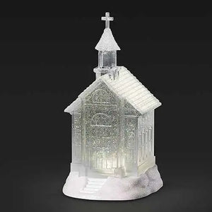 Roman Lighted Swirl Church with Glittered Roof