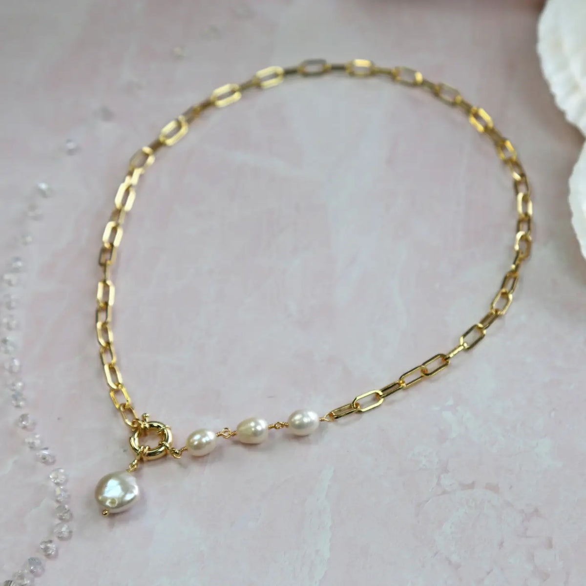 Cultured Pearl Link Chain Necklace