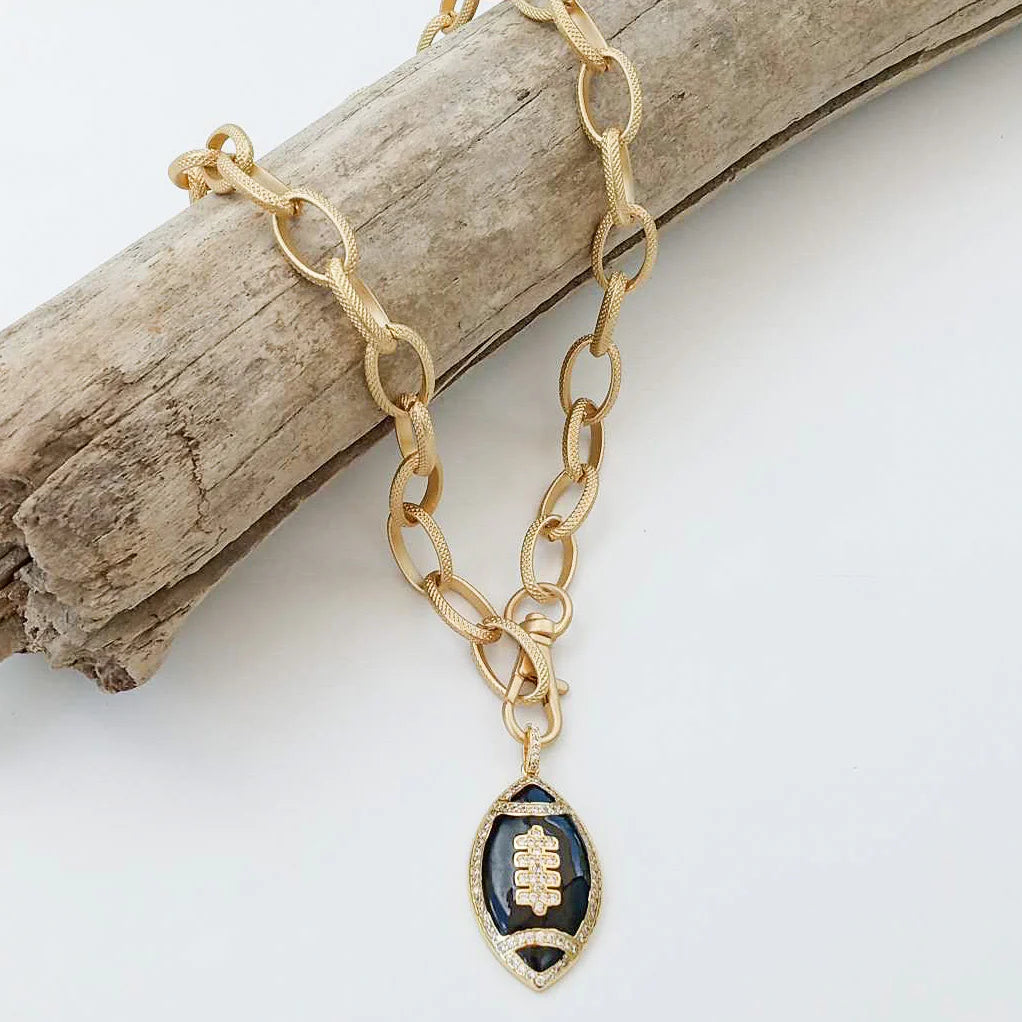Virtue Football Necklace On Etched Chain