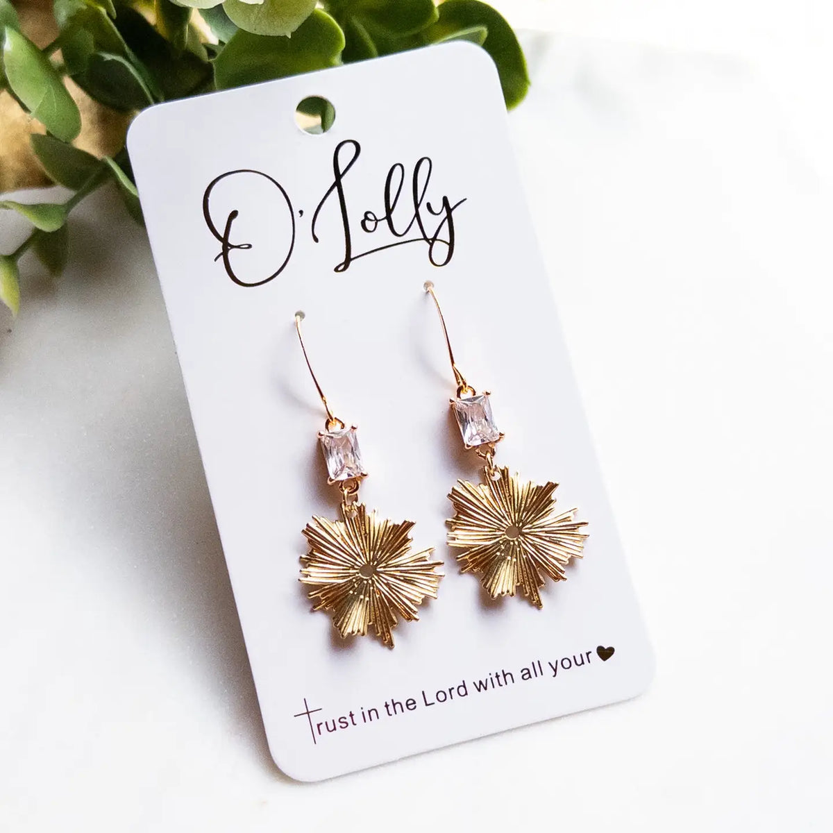 Golden Daybreak Crystal Burst Dangle Earrings