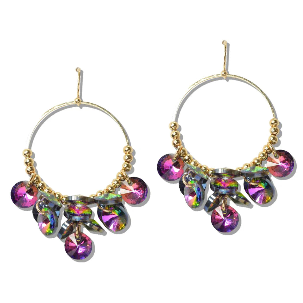 ROUND RHINESTONE CLUSTER DANGLE EARRING