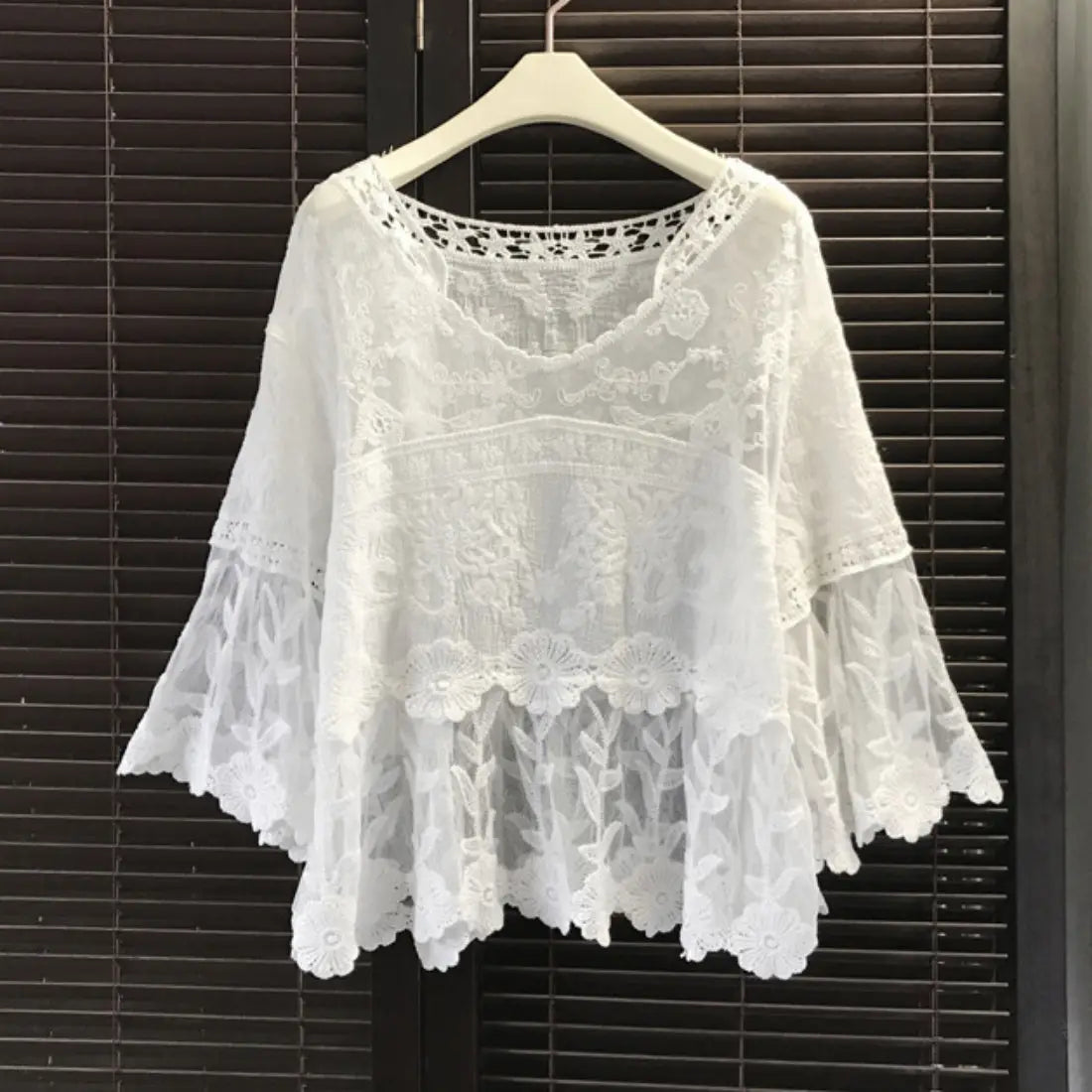 Ivory Meadow Lace Bell Sleeve Top