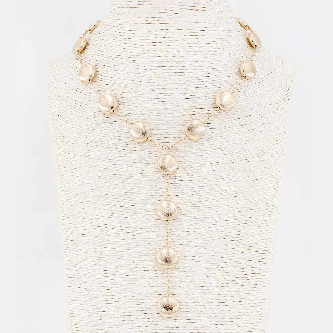 Golden Drop Flat Bead Y Necklace