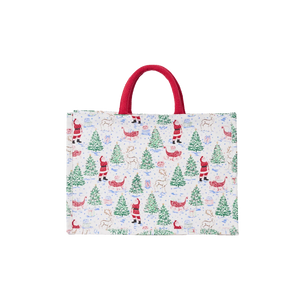 Mary Square Classic Market Shopper in Tidings & Toile
Christmas toile market tote with Santa and reindeer
Mary Square holiday shopper with red handles
Tidings and Toile Christmas reusable shopping bag
Christmas tote featuring Santa sleighs trees and reindeer