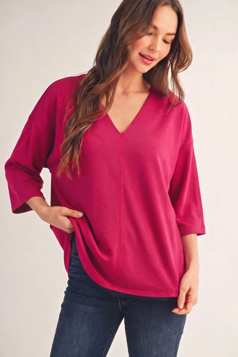 On Repeat V-Neck Top-Magenta