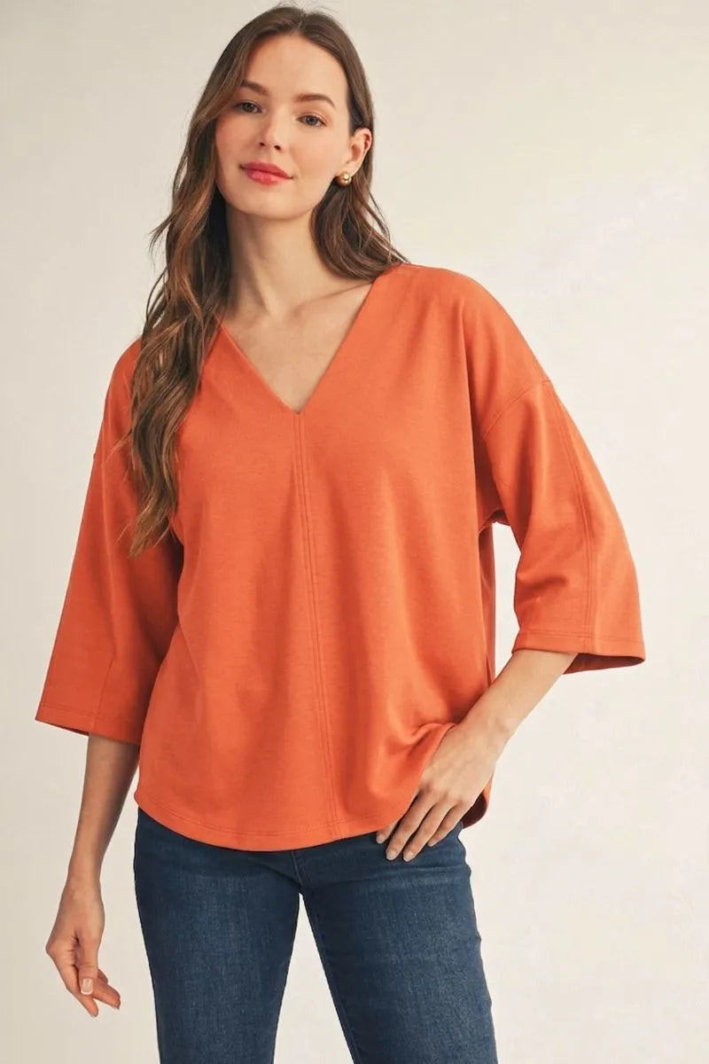 On Repeat V-Neck Top in TERRACOTTA