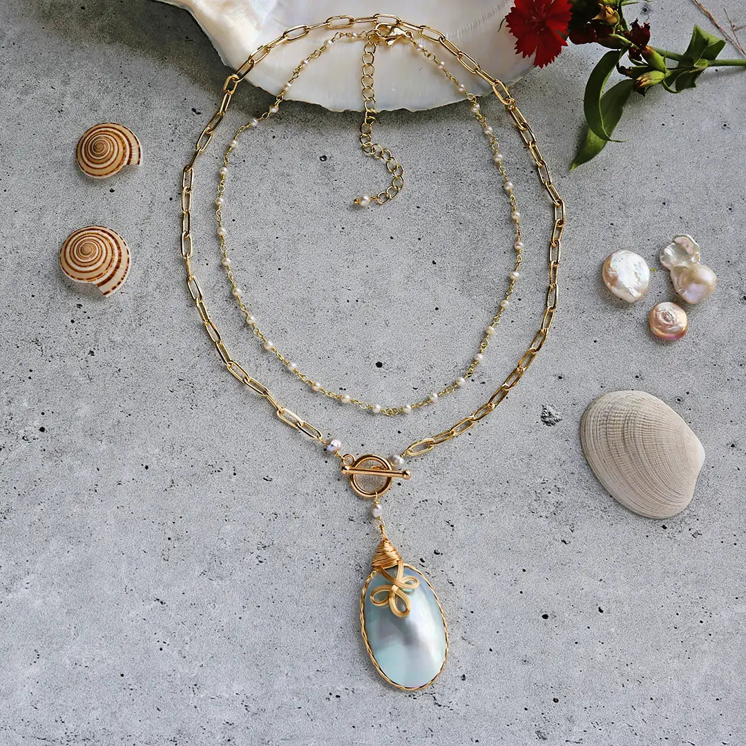Mabe Pearl Pendant and Pearl Chain Statement Necklace
