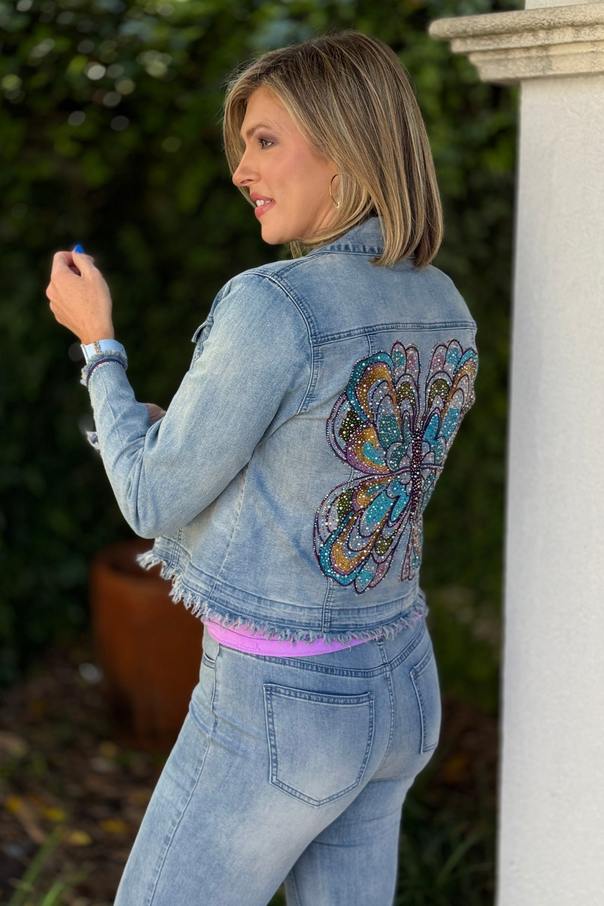 AZI butterfly denim jacket back detail