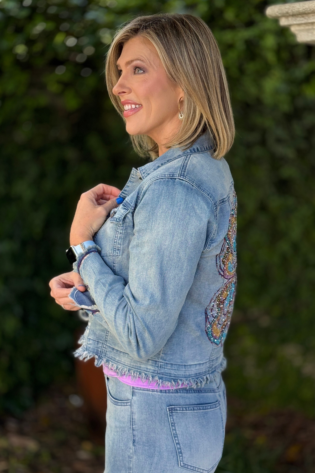 AZI statement denim jacket outfit