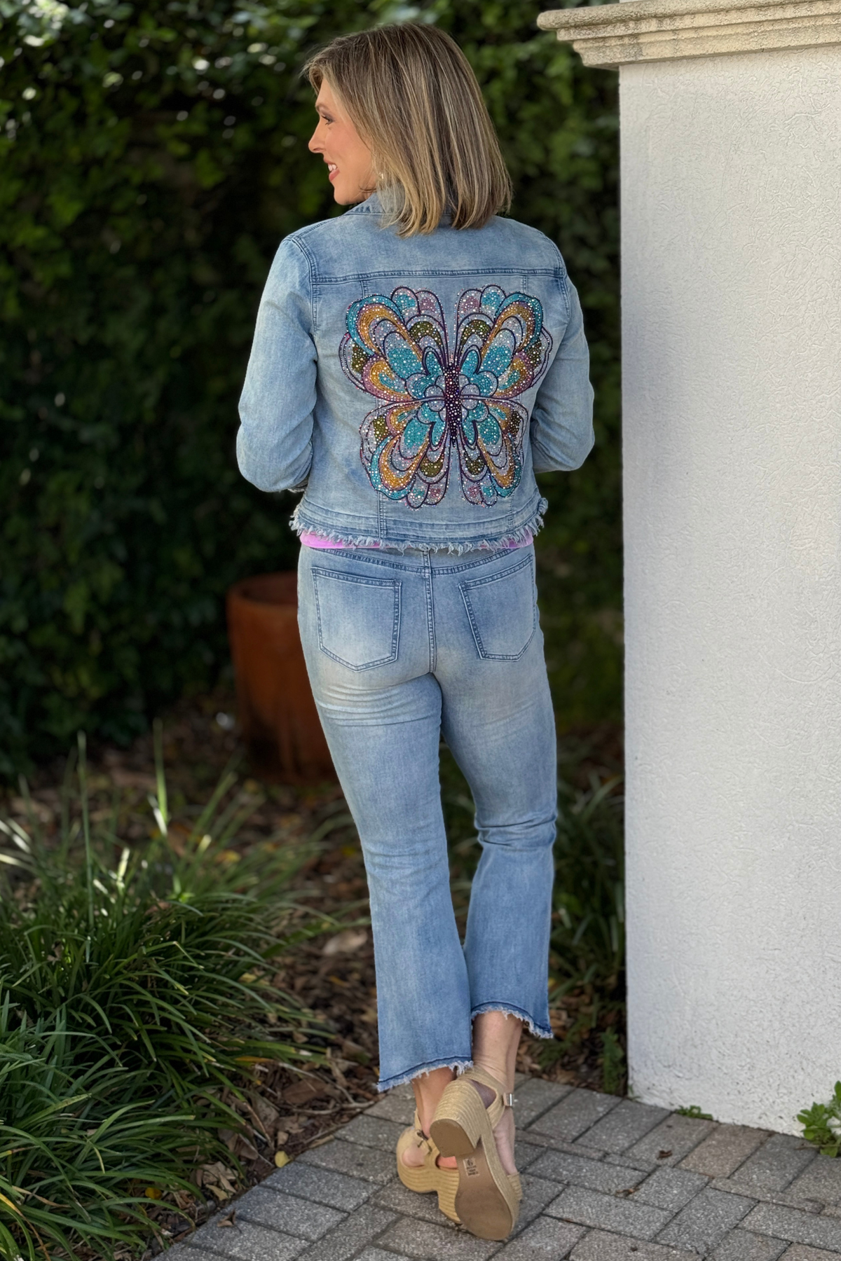 butterfly detail denim jacket styled