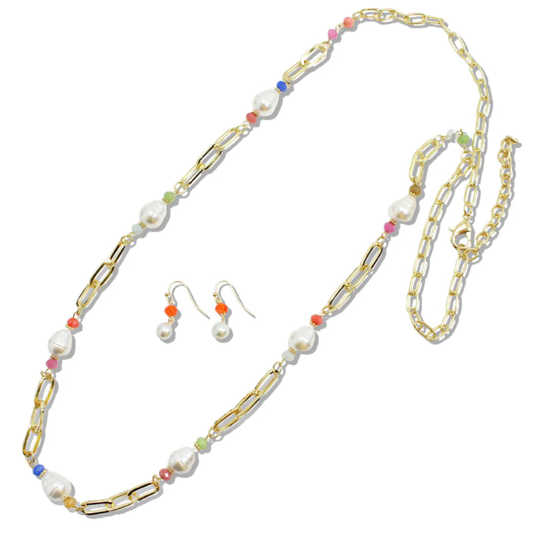 FRESHWATER PEARL AND BEADED LONG NECKLACE
