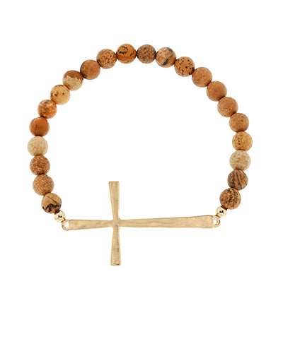 Stone Beads And Cross Bracelet