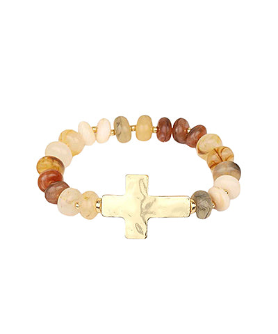 Marble Bead Cross Charm Bracelet